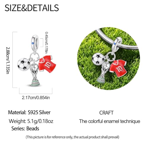 LIGHTDOG 925 Sterling Silve Charms fits Pandora Bracelets Necklace,5A Zircon Dangle Pendant Bead,Mother's Day Gift Jewelry Beads for Women - style: Soccer Champion Charm 2