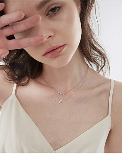SLUYNZ 925 Sterling Silver Layered Necklace Disc Choker Necklace for Women Teens Silver Layering Bar Circle Choker Necklace