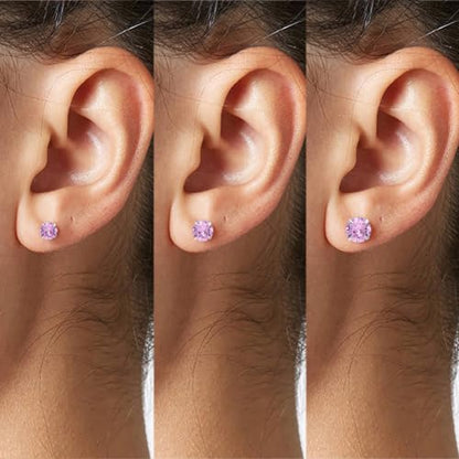 3 Pairs Color Zirconia Earrings Studs, Sterling Silver Studs Earrings Set 3MM 4MM 5MM - color: Pink