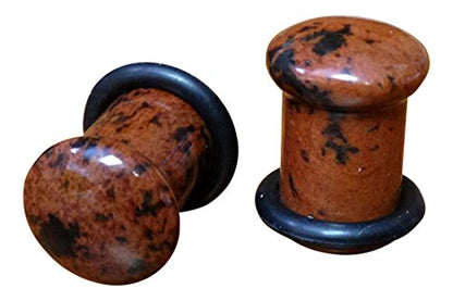 Pair Single Flare Mahogany Obsidian Stone Plugs Gauge Earlets Organic Pierced Body Jewelry - style: 0g (8mm)