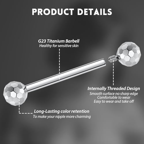 GAGABODY G23 Titanium 14G Tongue Piercing Nipple Jewelry Bridge Barbells | Internal Threaded Used in Nipple,Tongue,Bridge 14G Length from 12mm to 18mm Section Lightweight Daily Wear for Sensitive Skin - color: 1 Pair-Silver+Section Design Ball, size: 14G+