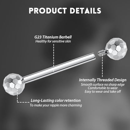 GAGABODY G23 Titanium 14G Tongue Piercing Nipple Jewelry Bridge Barbells | Internal Threaded Used in Nipple,Tongue,Bridge 14G Length from 12mm to 18mm Section Lightweight Daily Wear for Sensitive Skin - color: 1 Pair-Silver+Section Design Ball, size: 14G+