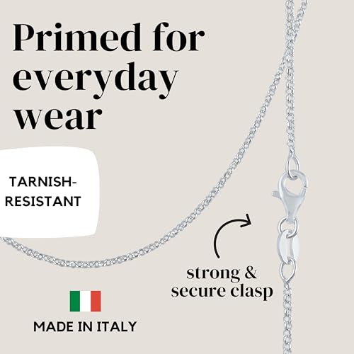 KISPER 925 Sterling Silver Cable Chain Necklace for Women 1.6mm Diamond Cut | Made in Italy, 16-30 inches, anti-tarnish, hypoallergenic, nickel-free, waterproof, lobster clasp