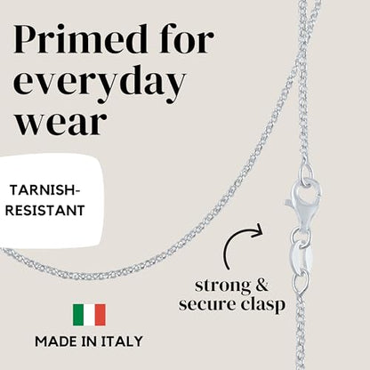 KISPER 925 Sterling Silver Cable Chain Necklace for Women 1.6mm Diamond Cut | Made in Italy, 16-30 inches, anti-tarnish, hypoallergenic, nickel-free, waterproof, lobster clasp
