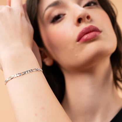 QUADRI 925 Sterling Silver Bracelet for Men - Figaro Bracelet for Men 7.5"/8.5" - style: Length 8.5 Inches
