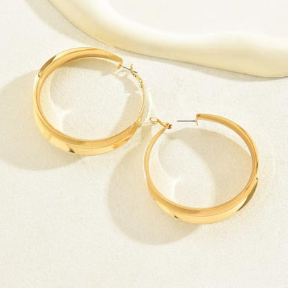 Big Gold Chunky Hoops Earrings for Women Trendy Large Wide Post Thick Drop Dangle Earrings Minimalist Statement Earrings Party Jewelry Gift - color: Small-Gold