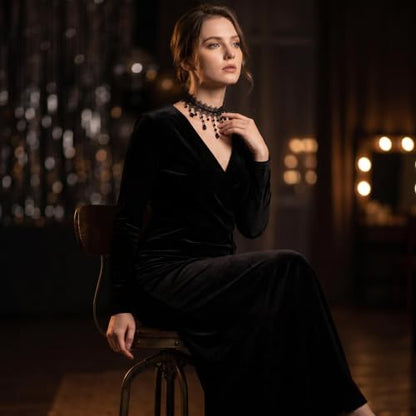 Black Lace Choker Necklace with Dangle Teardrop Crystals, Rhombus Lace Design for Gothic Outfit, Evening Prom, Daily Wear - color: Black