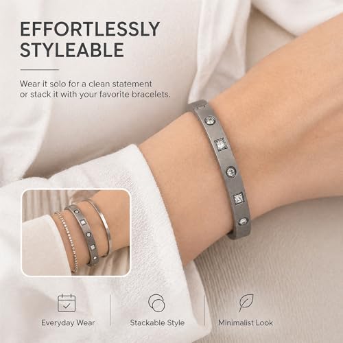 ZEZE++ Gold cuff bracelets for women - Mother of Pearl and Cubic Zirconia Bangle, High Polished Stainless Steel, Perfect for Wedding, Party, and Gift for Her - color: Titanium steel
