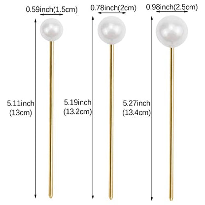 3 Pcs Pearl Hair Pins Minimalist Hair Metal Hair Stick Elegant Chignon Pins Updo Chopsticks Gold Hair Jewelry for Women and Girls