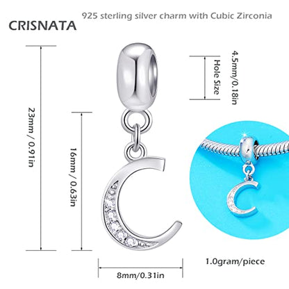 26 Letter Pendant Charms, Polished 925 Sterling Silver Complete Initial A-Z Dangling CZ Stone Alphabet Beads, fits European Bracelet Necklace, Gift for Mother/Father/Daughter/Son/Sister/Aunt - color: Letter C CZ Pendant Charm