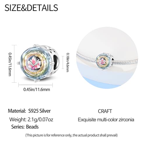 KUNSIR Charms Beads fits Pandora Charm bracelets for Woman 925 Sterling Silver Dangle Pendant Bead Jewelry Beads Gifts Happy Birthday Charms for Women Bracelet&Necklace - style: Lotus Flower Beads