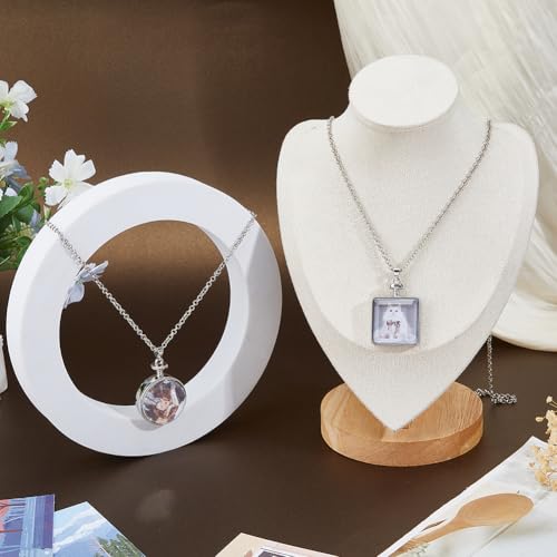 SUPERFINDINGS 2Pcs 2 Styles Photo Locket Necklace Memory DIY Square Charm Necklaces Glass Cabochons Photo Frame Locket Pendants for DIY Wedding Bouquet Jewelry Making