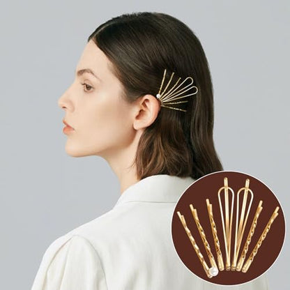 18 PCS Metal Gold Geometric Elegant Hair Barrette Set Hair Styling Fancy Pins Women Girls Preppy Pearls Hair Clips Bridal Minimalist Bobby Pins Dainty Hair Accessories - color: Gold-2