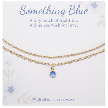 MIXJOY Something Blue Gift for Bride - Gold Double-Layer Wrist Chain Anklet with Blue CZ, Minimalist Round Gem Anklet for Bridal Shower, Bachelorette Party, Summer Beach Engagement Jewelry for Brides