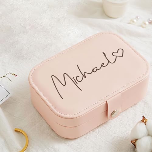 Personalized Jewelry Box Gifts for Women Custom Travel Jewelry Case Organization Leather Customized Birthday Anniversary Bridesmaid Gifts - color: 006-Pink-Big Heart