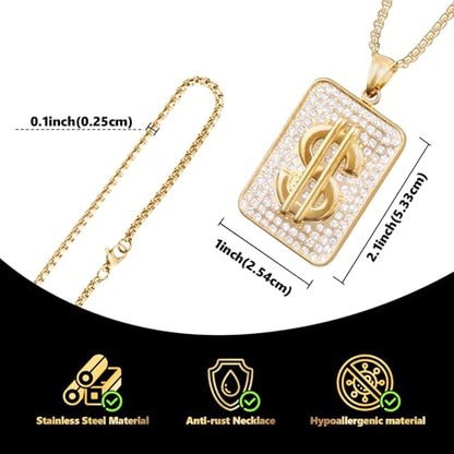 Stainless Steel Gothic Y2K Punk Rock Emo Biker Pendant Necklace | Cosplay Vintage Viking Alt Edgy Fashion Charm Necklace Jewelry for Men Women Active Daily Wear - style: Dollar Rhinestone