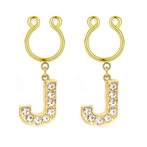 2Pcs Fake Nipple Rings Name Initial Letter Nipple Clamps for Women Non Piercing Beginner Cubic Zirconia Non Piercing Nipple Jewelry - color: J