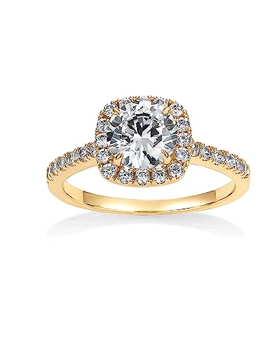 PAVOI 14K Gold Plated Square Halo Engagement Rings | Premium Cubic Zirconia Promise Eternity Ring for Women | Wedding Bands - color: Yellow Gold
