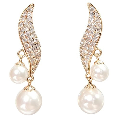 Elegant Faux Pearl Drop Earrings, Rhinestone Pearl Earrings for Women Daily Wear, Suitable For Any Occasions