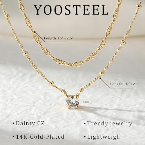 Yoosteel Layered 14K-Gold-Plated Necklace for Women,CZ Necklaces Stack | Dainty Cubic Zirconia Pendant Necklace,Simple Chain Choker Stackable,Trendy Jewelry,Wedding Bridesmaid Gifts - color: Layered Small CZ