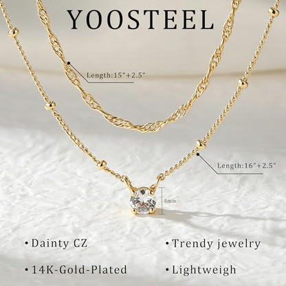 Yoosteel Layered 14K-Gold-Plated Necklace for Women,CZ Necklaces Stack | Dainty Cubic Zirconia Pendant Necklace,Simple Chain Choker Stackable,Trendy Jewelry,Wedding Bridesmaid Gifts - color: Layered Small CZ