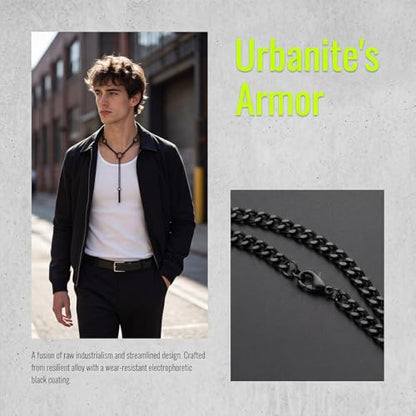 MIFYNN Heart O ring Slip Chain Necklaces for Women Stainless Steel Cuban Chain Bar Necklace Punk Rock Collar Necklace Handmade Adjustable Lariat Y Necklaces for Men - color: Black bar+3 rings