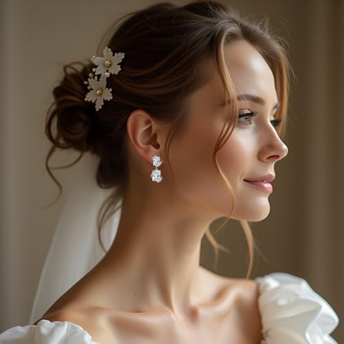Gemsme Bridal Wedding Earrings for Brides Bridesmaides, 925 Sterling Silver Posts hypoallergenic Cubic Zirconia stud,Drop & Dangle Earrings for Women Jewelry Gifts - color: White - Square Shape