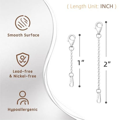 Necklace Extender Silver Durable Necklace Extenders, 925 Sterling Silver Chain for Bracelet Anklet 2 Piece Set 1" 2" Inches - color: Silver, size: 1 2 inch