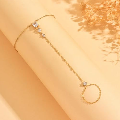 Gold Hand Chain Bracelet for Women 18K Gold Plated Stainless Steel Ring Bracelet Hand Chain with Pearl Star CZ Adjustable Hand Jewelry Chain Gifts - color: Y Satellite 3CZ-Gold
