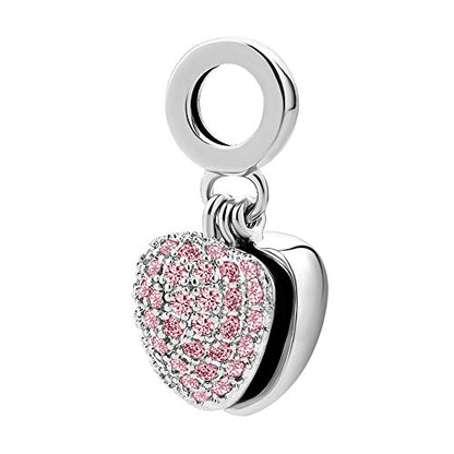 KunBead Daughter Heart I Love You Birthstone Dangle Charms Compatible with Pandora Bracelet Gift for Womens Birthday - color: Pink
