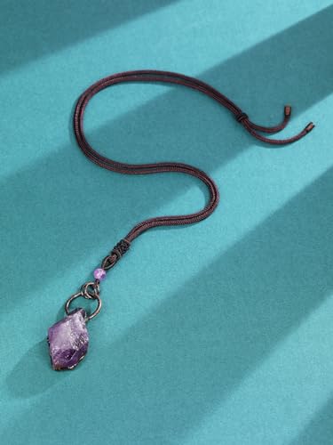 Top Plaza Raw Amethyst Necklaces for Women Healing Crystal Stone Retro Irregular Amethyst Cluster Pendant Necklaces Natural Gemstone Purple Necklace Spiritual Jewelry Gifts - color: Amethyst