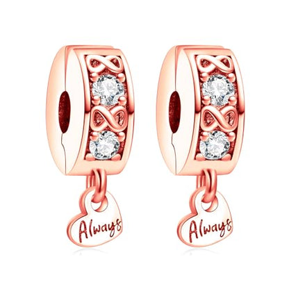 Clip Stopper Spacer Charms for Bracelets Necklaces, Compatible with Pandora,Jewery Making DIY - style: Always Inifinity Pavé Clip 14K Rose Gold Plated