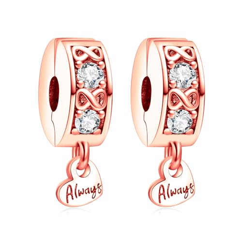 Clip Stopper Spacer Charms for Bracelets Necklaces, Compatible with Pandora,Jewery Making DIY - style: Always Inifinity Pavé Clip 14K Rose Gold Plated
