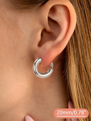 FaithHeart Silver/Black/Gold Stainless Steel Chunky Hoop Earrings for Women | Hypoallergenic Lightweight Hoop Earrings, Trendy Statement Thick Hoop, 20/30/40/50/60/70/80mm - color: Silver, size: 20mm