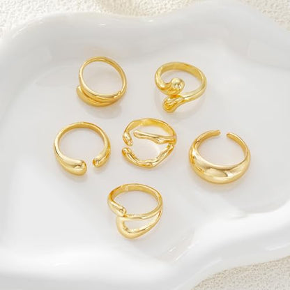 17 MILE Chunky Gold Stackable Rings for Women Non Tarnish, 18K Gold-Plated Statement Open Stacking Rings, Knuckle Band Ring Set - color: Gold 6 Pcs
