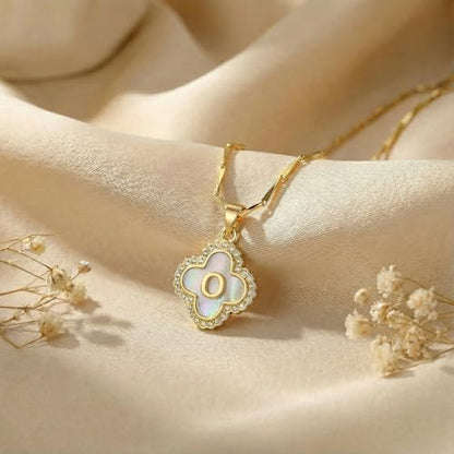 LETFLY 14K Four Leaf Clover Natural Shells Initial A-Z Necklaces for Women - color: Gold, style: Letter O