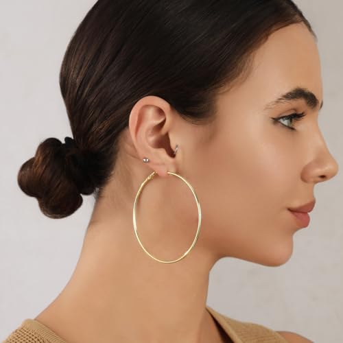 2mm Sterling Silver Big Hoop Earrings For Women - Large Hypoallergenic Circle Endless Thin Oversize Silver Hoops - color: Gold,70mm hoops