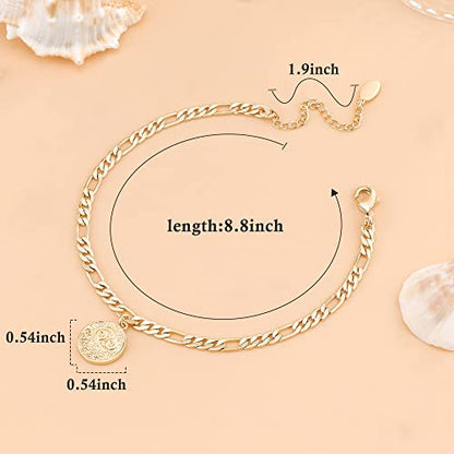 Anklets for Women Dainty Zodiac Constellation Anklet Zodiac Sign Disc Ankle Bracelet 14k Gold-Plated Anklets for Women - color: Cancer (Jun.22—Jul.22)