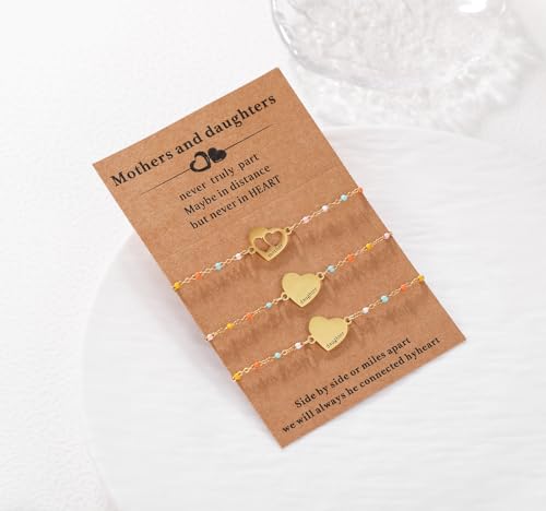 DS Mother Daughter Matching Bracelets,Adjustable Stainless Steel Gift Set | mother’s Day & Birthday Gift Box,Heart Charm,Mommy & Me Style,18K Gold Plated,Hypoallergenic,Daily Wear,Fits Women Teen Girls - color: Gold-2