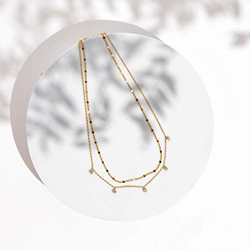 PAVOI 14K Gold Plated Dainty Layering Necklaces for Women | Snake Chain, Curb Link, Paperclip Layered Chains | Trendy Layering Necklace - style: CZ