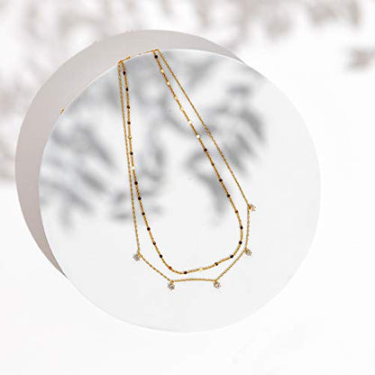 PAVOI 14K Gold Plated Dainty Layering Necklaces for Women | Snake Chain, Curb Link, Paperclip Layered Chains | Trendy Layering Necklace - style: CZ
