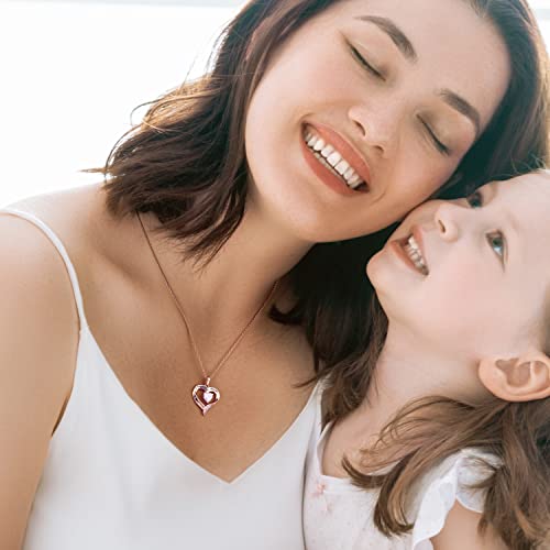 Mom Necklace 925 Sterling Silver Heart Necklaces for Women - color: 02-Rose Gold
