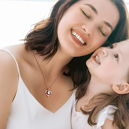 Mom Necklace 925 Sterling Silver Heart Necklaces for Women - color: 02-Rose Gold