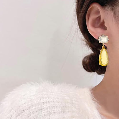 Crystal Earrings CXUEMH Teardrop Earrings for Women Blue and Green Dangle Earrings Elegant Earrings for Prom Emerald Green Earrings Formal Jewelry Crystal Drop Earrings - color: white and yellow