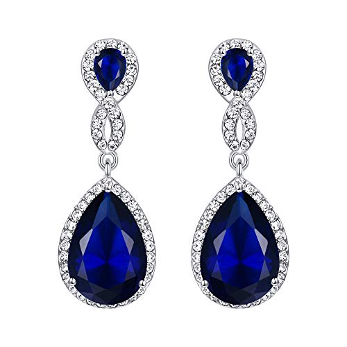 EVER FAITH Cubic Zirconia Wedding Earrings for Women Brides, Austrian Crystal Birthstone 8-Shape Infinity Bridal Dangle Earring - style: Pierced_Blue Silver-Tone