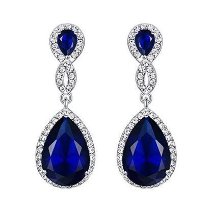 EVER FAITH Cubic Zirconia Wedding Earrings for Women Brides, Austrian Crystal Birthstone 8-Shape Infinity Bridal Dangle Earring - style: Pierced_Blue Silver-Tone