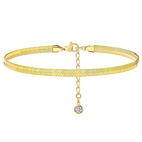 Ankle Bracelets for Women,14K Gold Plated Snake Chain Anklet for Women Beach Cute Anklets - color: Gold / 4mm