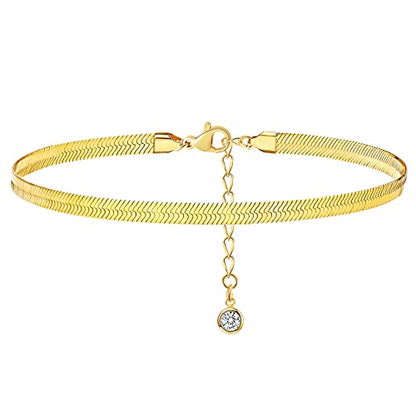 Ankle Bracelets for Women,14K Gold Plated Snake Chain Anklet for Women Beach Cute Anklets - color: Gold / 4mm