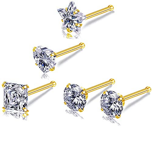 Nose Rings & Studs - 18g, 20g, 22g 14K Gold Bone Nose Studs for Women in Titanium Steel - color: 20g 5pcs Gold Bone Shaped 316L Surgical Steel