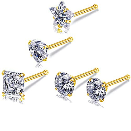 Nose Rings & Studs - 18g, 20g, 22g 14K Gold Bone Nose Studs for Women in Titanium Steel - color: 20g 5pcs Gold Bone Shaped 316L Surgical Steel